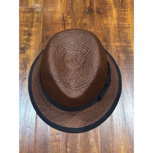 Vintage St. John Patricia Underwood Made In USA Brown Woven Straw Fedora Hat main image 13